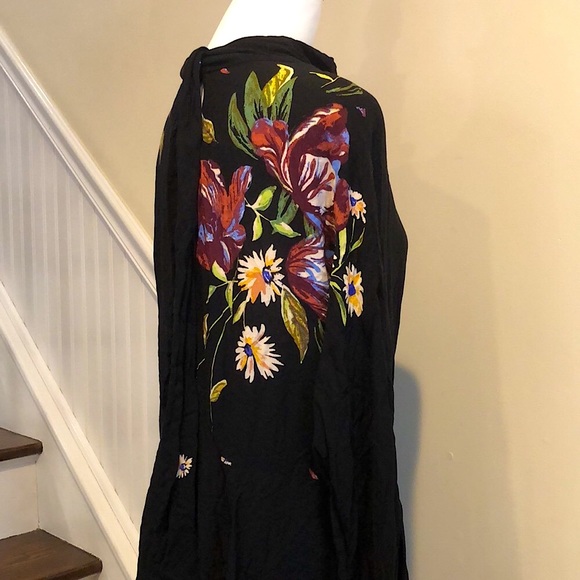 FREE PEOPLE Boho Chic Long Sleeve Black Floral MIni Dress Sz Medium NWT - Picture 5 of 6